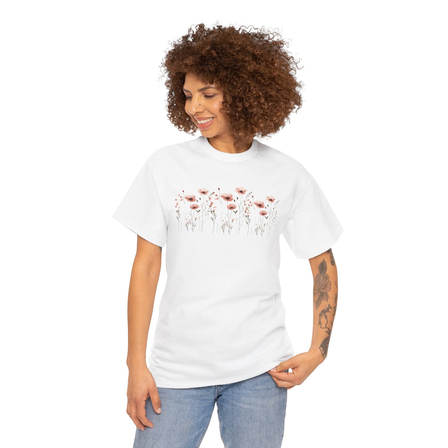 Floral Design Women's  Heavy Cotton Tee - Perfect for Casual Outings and Gifts