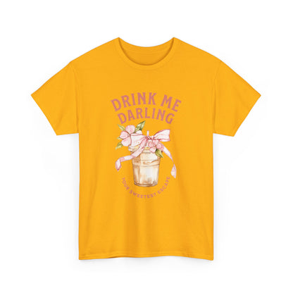 Drink Me Darling Floral Women Heavy Cotton Tee - Sweet Summer Vibe