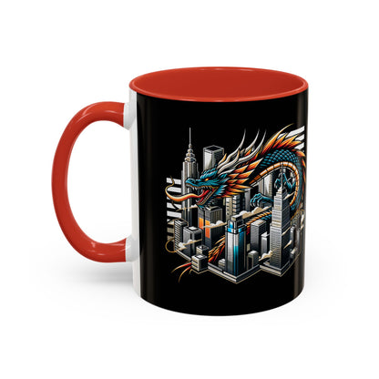 Urban Dragon Accent Coffee Mug - 11 & 15oz | Cityscape Design for Coffee Lovers