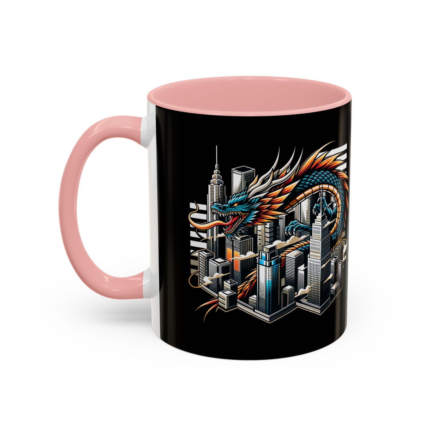 Urban Dragon Accent Coffee Mug - 11 & 15oz | Cityscape Design for Coffee Lovers