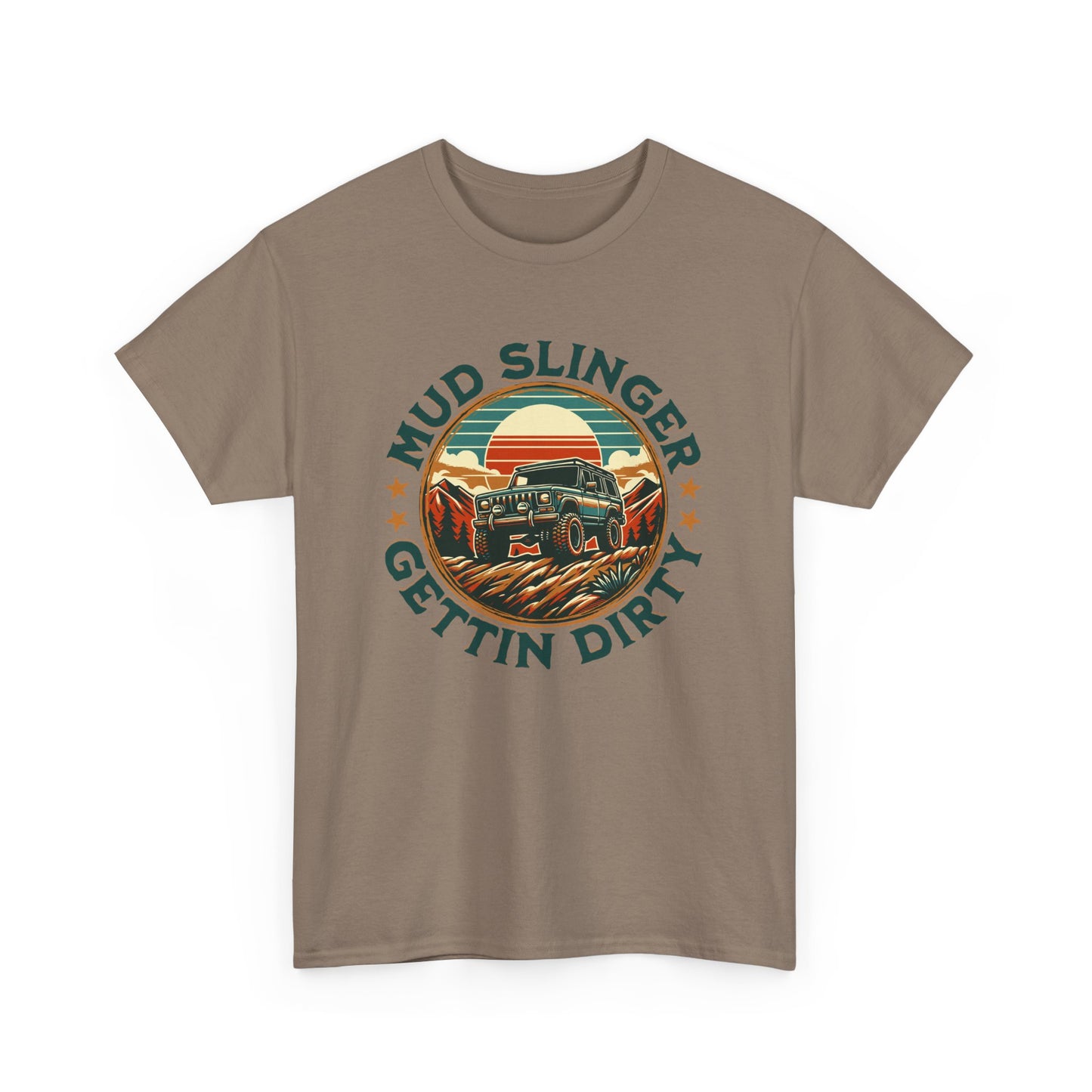 Mud Slinger Gettin' Dirty Men Heavy Cotton T-Shirt  - Perfect for Outdoor Enthusiasts and Adventure Lovers