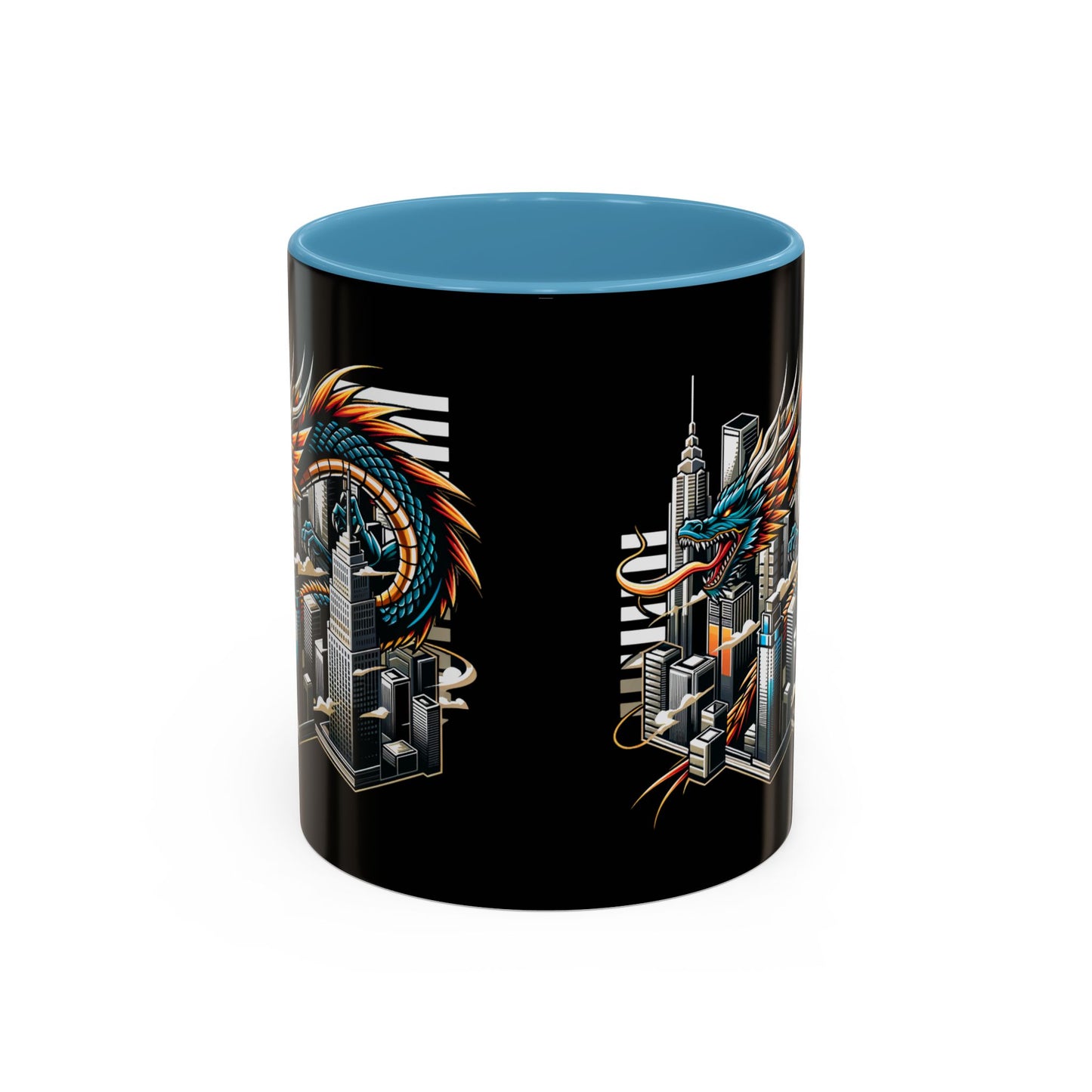 Urban Dragon Accent Coffee Mug - 11 & 15oz | Cityscape Design for Coffee Lovers