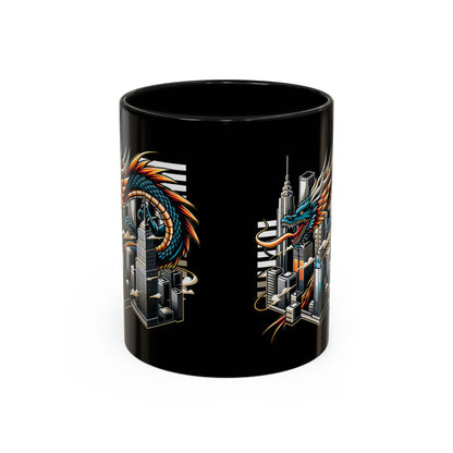 Urban Dragon Accent Coffee Mug - 11 & 15oz | Cityscape Design for Coffee Lovers