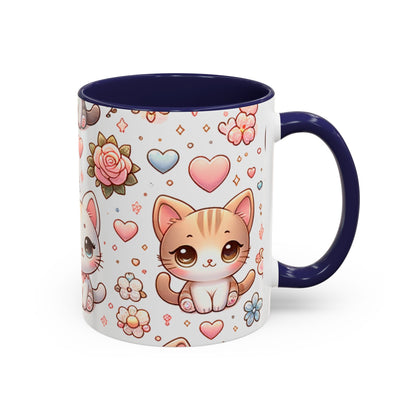 Cute Cat Floral Accent Coffee Mug - Perfect Gift for Cat Lovers