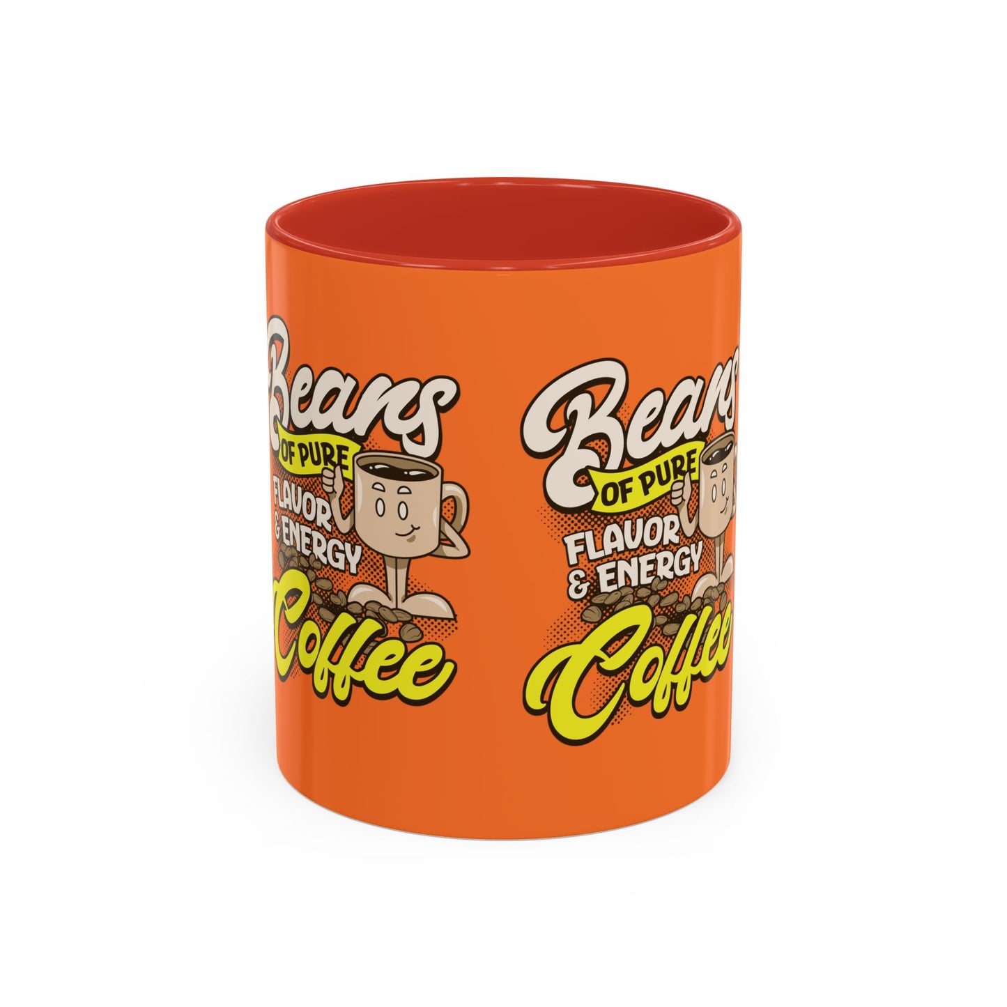 Funny Coffee Mug - 'Beans of Pure Flavor & Energy' - 11/15oz Orange Ceramic