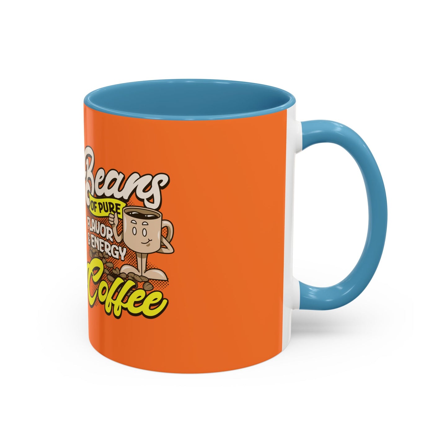 Funny Coffee Mug - 'Beans of Pure Flavor & Energy' - 11/15oz Orange Ceramic