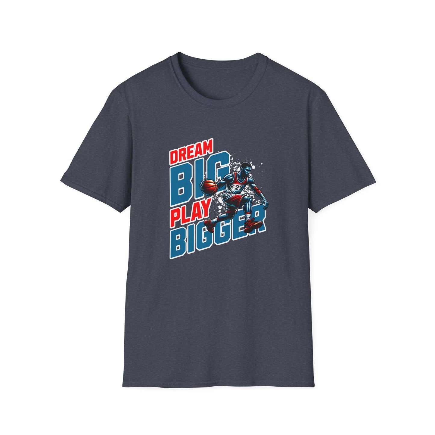 Dream Big Play Bigger Unisex Softstyle T-Shirt - Motivational Graphic Tee for Sports Enthusiasts