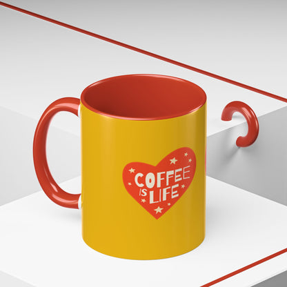 Coffee is Life Accent Mug - Fun Yellow Coffee Cup for Coffee Lovers