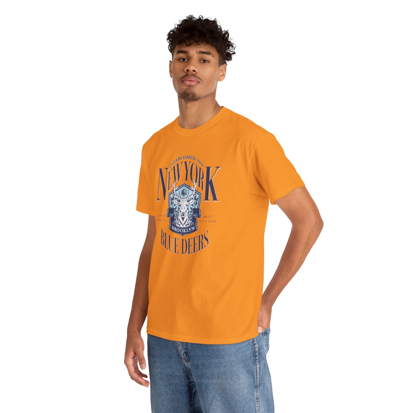 New York Blue Deers Men Heavy Cotton Tee - Vibrant Graphic T-Shirt for Urban Style