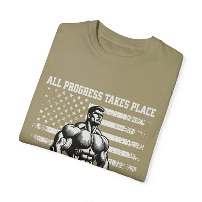 Motivational Fitness T-Shirt - All Progress Takes Place Outside the Comfort Zone