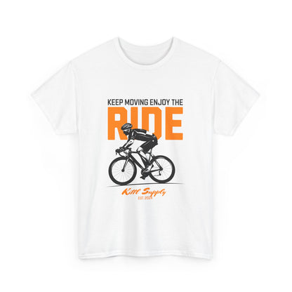 Cycling Motivational Unisex Heavy Cotton Tee - 'Keep Moving Enjoy the Ride'