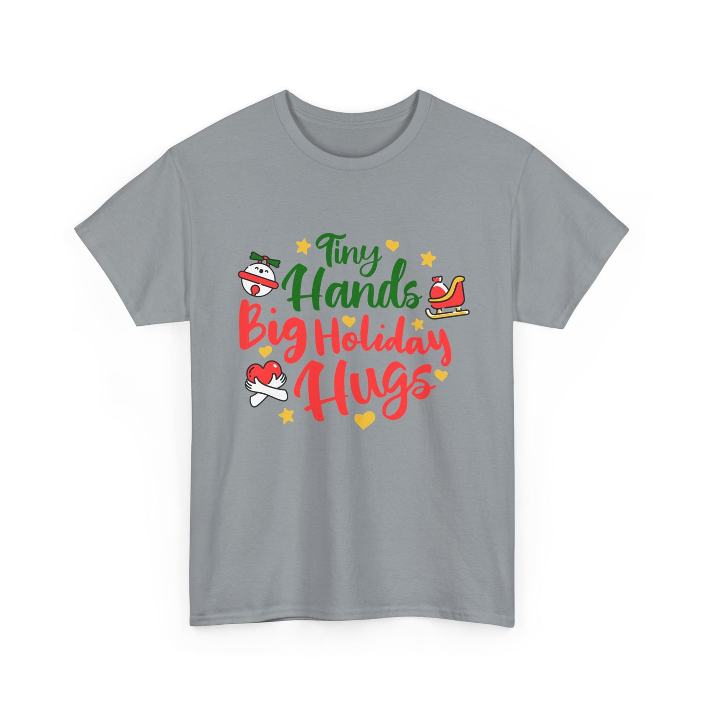 Holiday Cheer Men  Heavy Cotton T-Shirt - "Tiny Hands, Big Holiday Hugs"