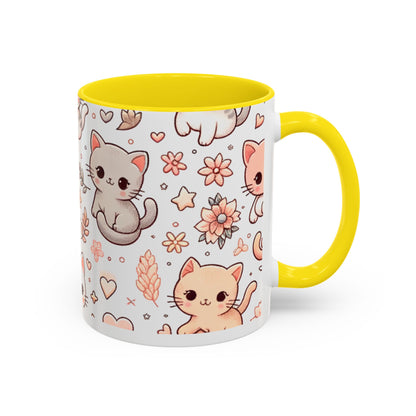 Cute Cat Floral Accent Coffee Mug - Perfect for Cat Lovers