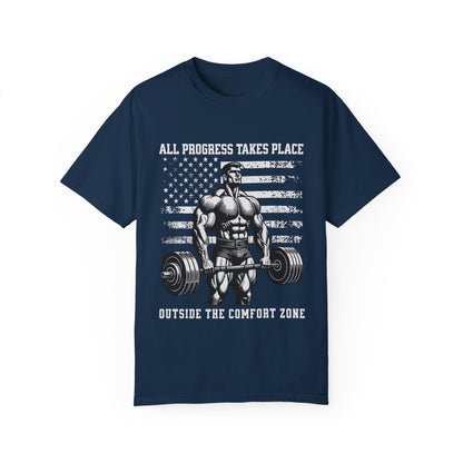 Motivational Fitness T-Shirt - All Progress Takes Place Outside the Comfort Zone