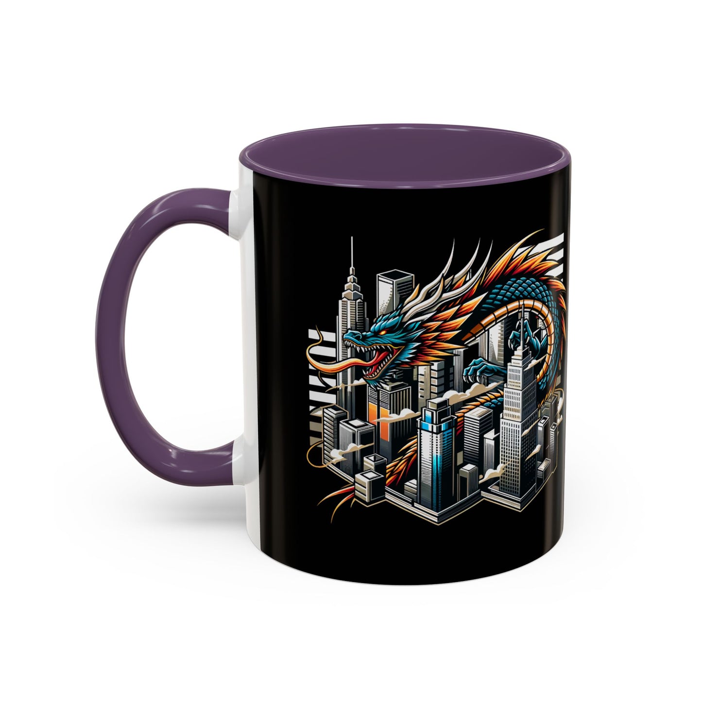 Urban Dragon Accent Coffee Mug - 11 & 15oz | Cityscape Design for Coffee Lovers