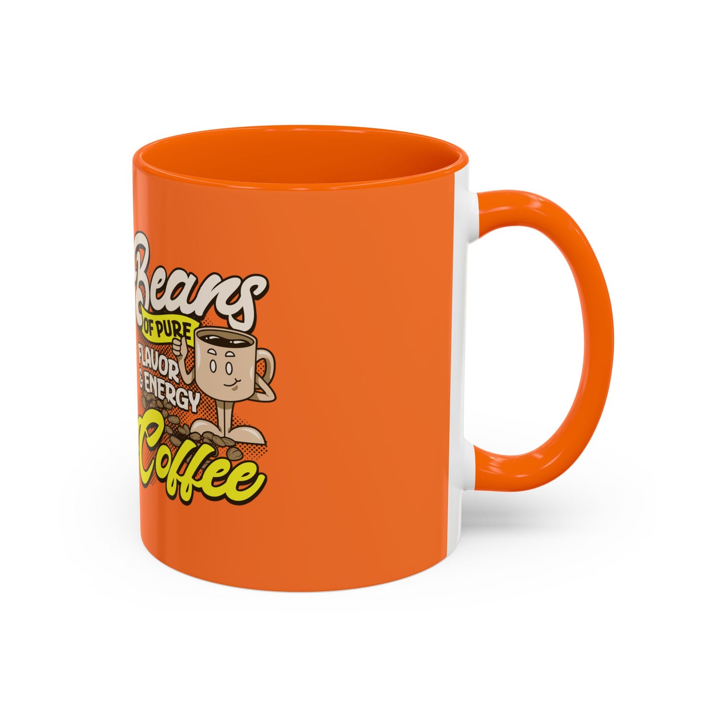 Funny Coffee Mug - 'Beans of Pure Flavor & Energy' - 11/15oz Orange Ceramic