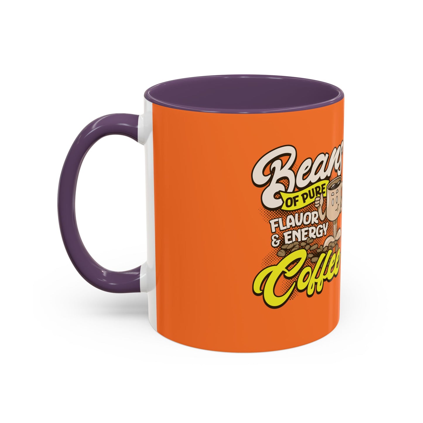 Funny Coffee Mug - 'Beans of Pure Flavor & Energy' - 11/15oz Orange Ceramic