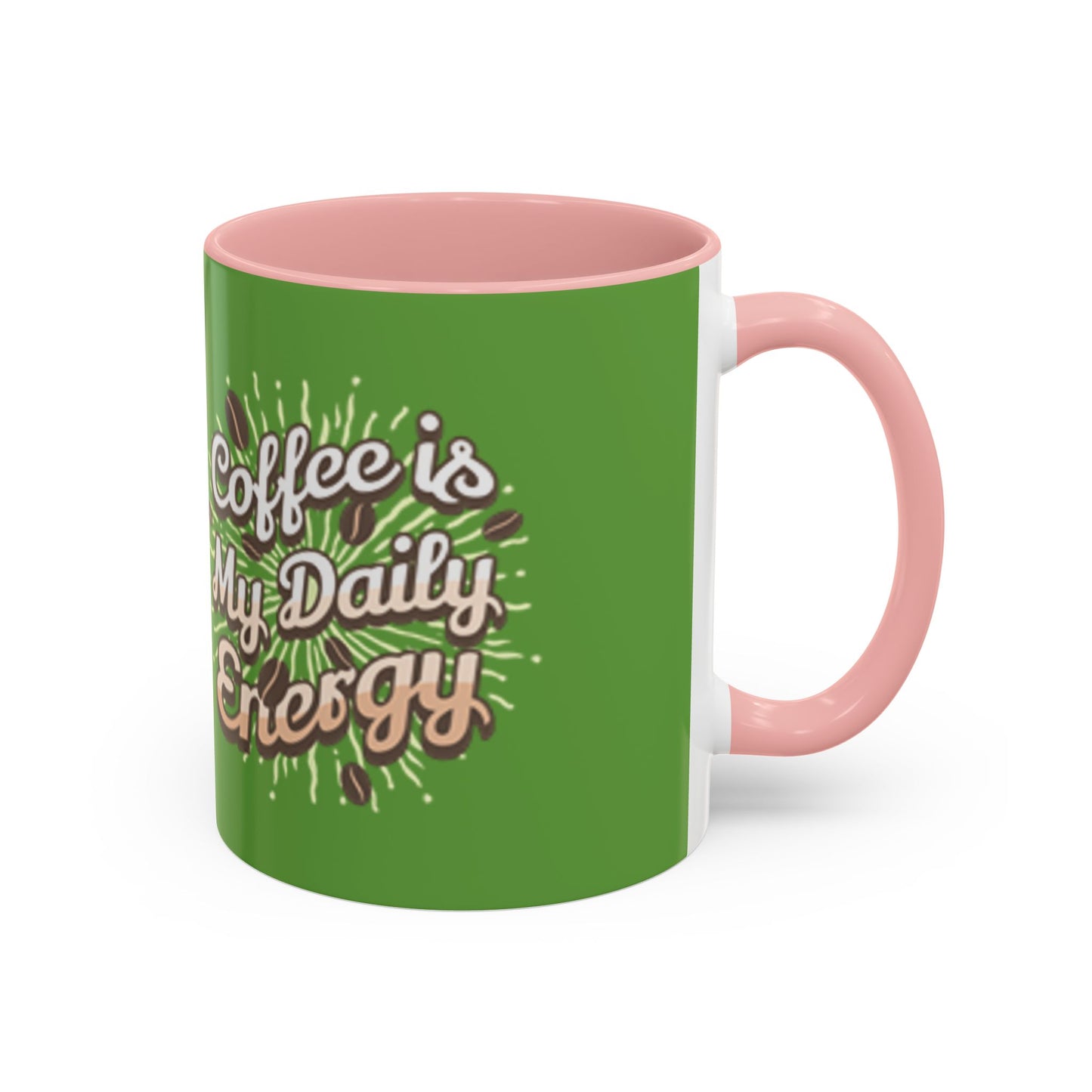 Coffee Is My Daily Energy Mug - Fun Green Accent Coffee Cup for Coffee Lovers