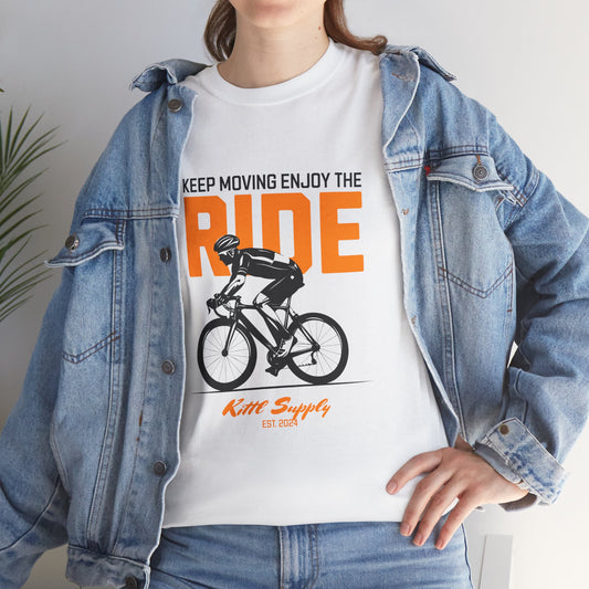 Cycling Motivational Unisex Heavy Cotton Tee - 'Keep Moving Enjoy the Ride'