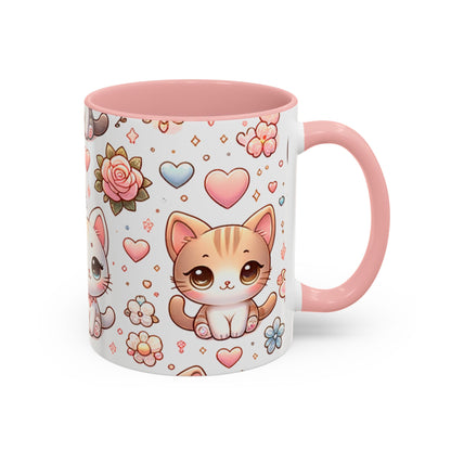 Cute Cat Floral Accent Coffee Mug - Perfect Gift for Cat Lovers