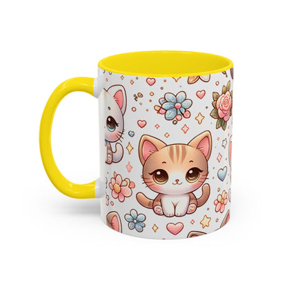 Cute Cat Floral Accent Coffee Mug - Perfect Gift for Cat Lovers