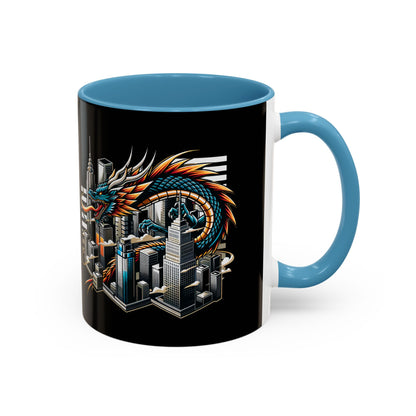 Urban Dragon Accent Coffee Mug - 11 & 15oz | Cityscape Design for Coffee Lovers