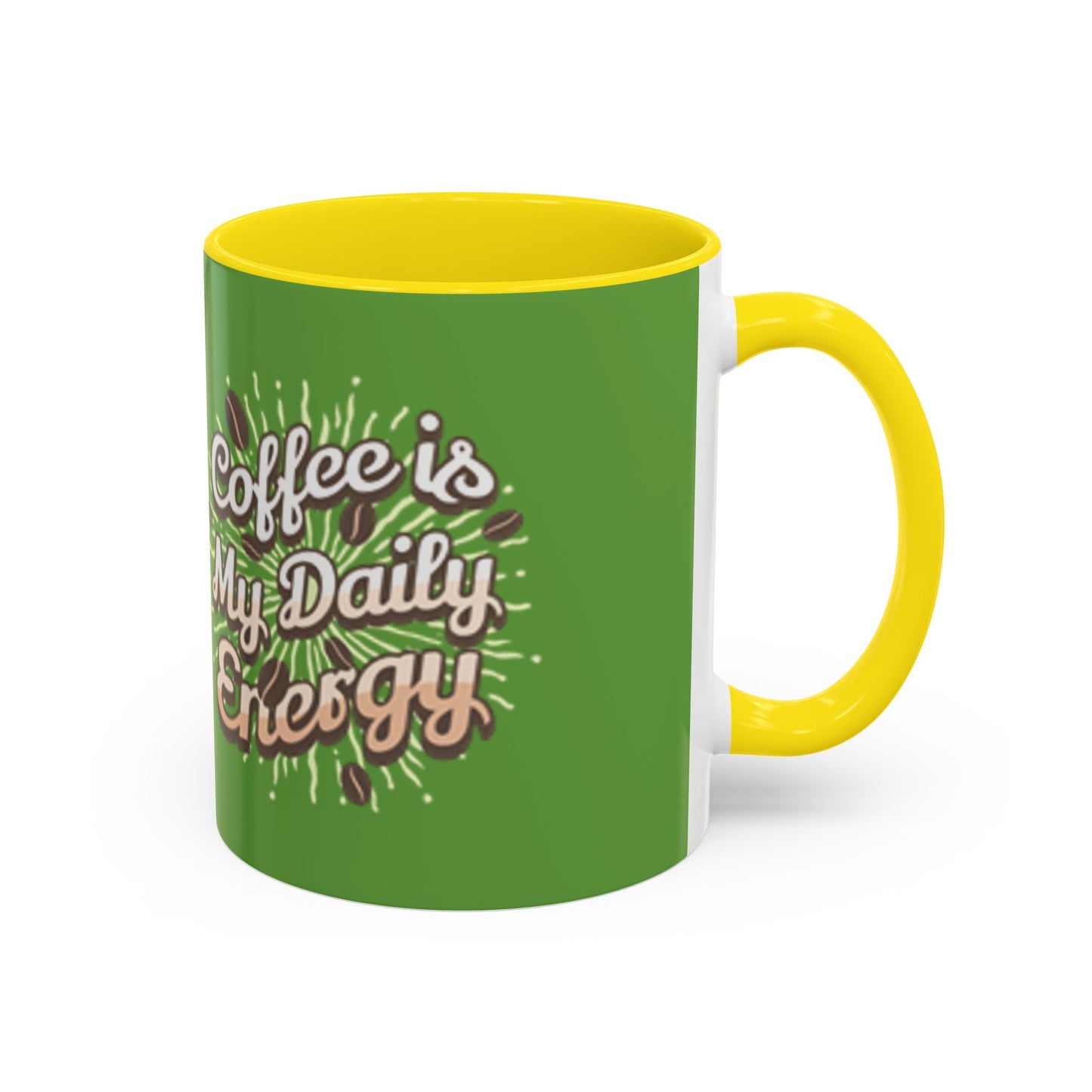 Coffee Is My Daily Energy Mug - Fun Green Accent Coffee Cup for Coffee Lovers