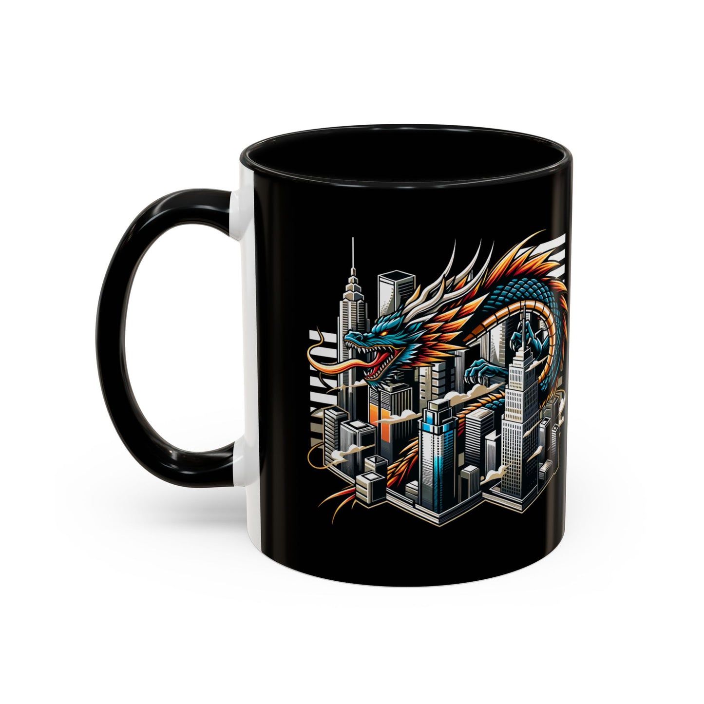 Urban Dragon Accent Coffee Mug - 11 & 15oz | Cityscape Design for Coffee Lovers