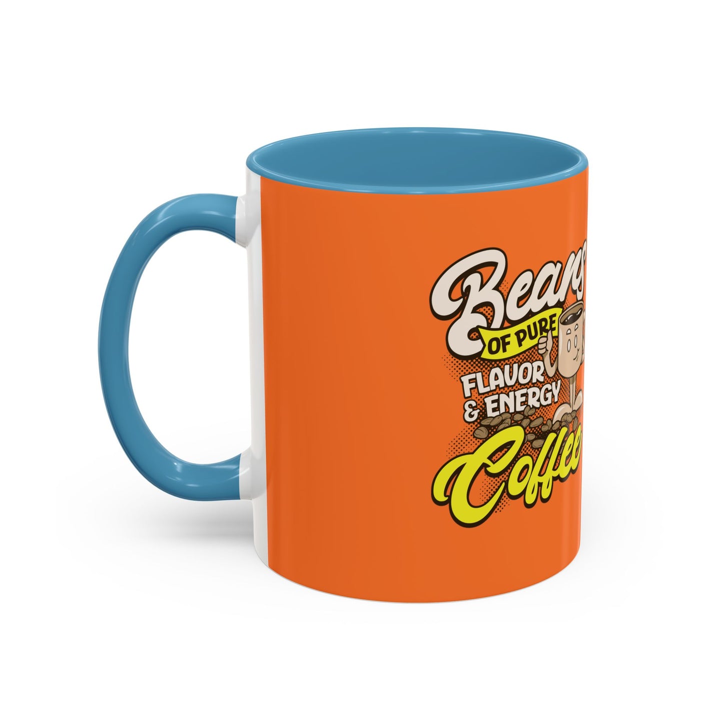 Funny Coffee Mug - 'Beans of Pure Flavor & Energy' - 11/15oz Orange Ceramic