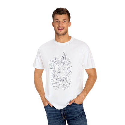 Whimsical Floral T-Shirt - "Live Magically" Unisex Garment-Dyed Tee