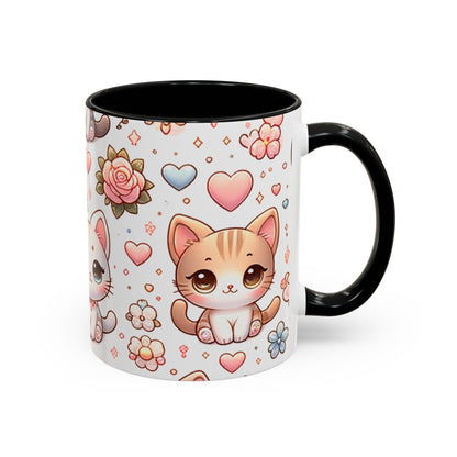 Cute Cat Floral Accent Coffee Mug - Perfect Gift for Cat Lovers