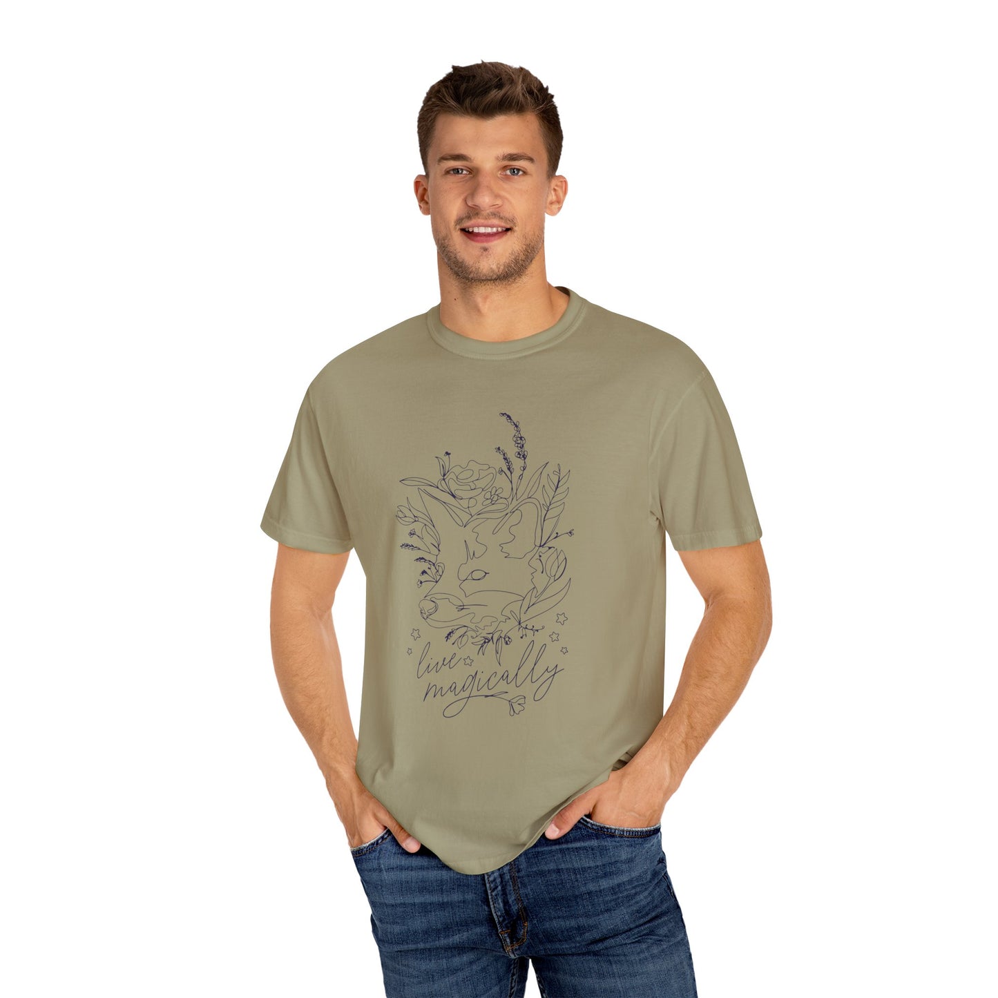 Whimsical Floral T-Shirt - "Live Magically" Unisex Garment-Dyed Tee