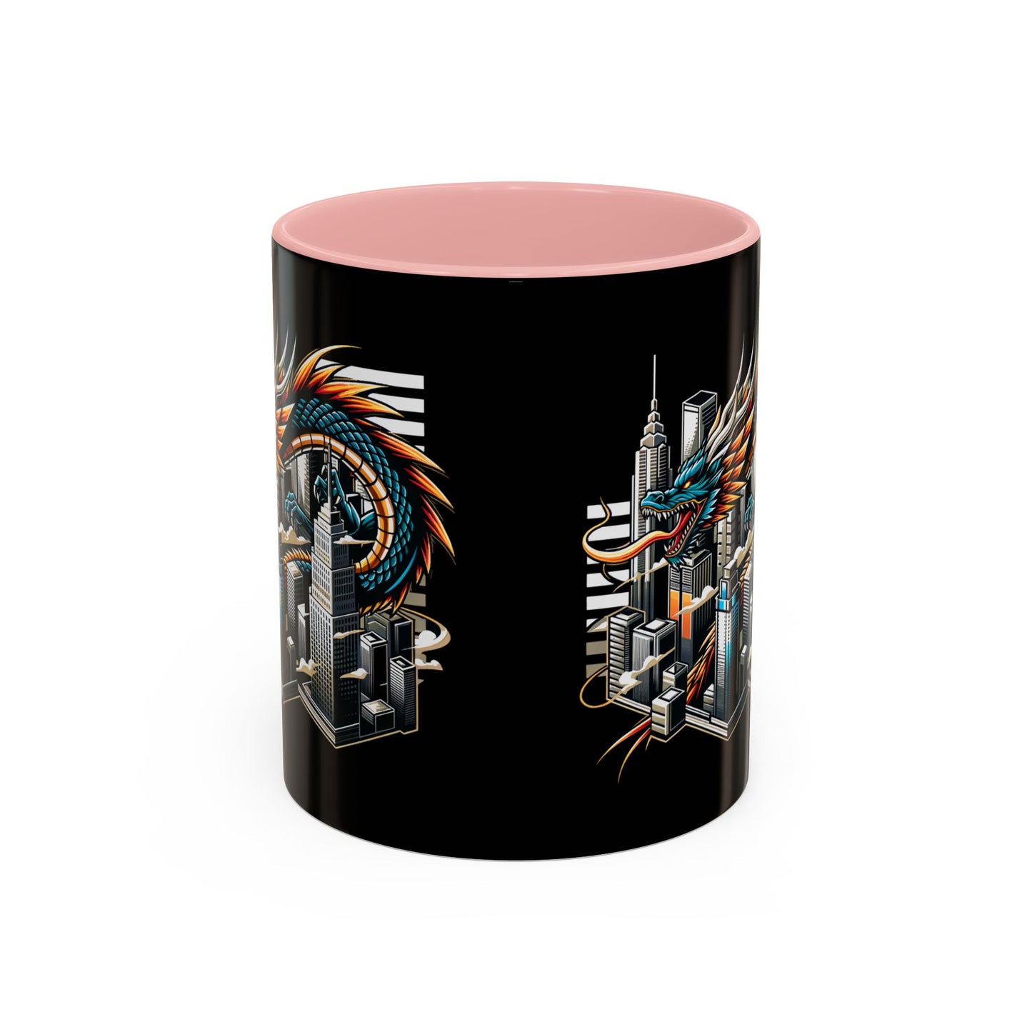 Urban Dragon Accent Coffee Mug - 11 & 15oz | Cityscape Design for Coffee Lovers