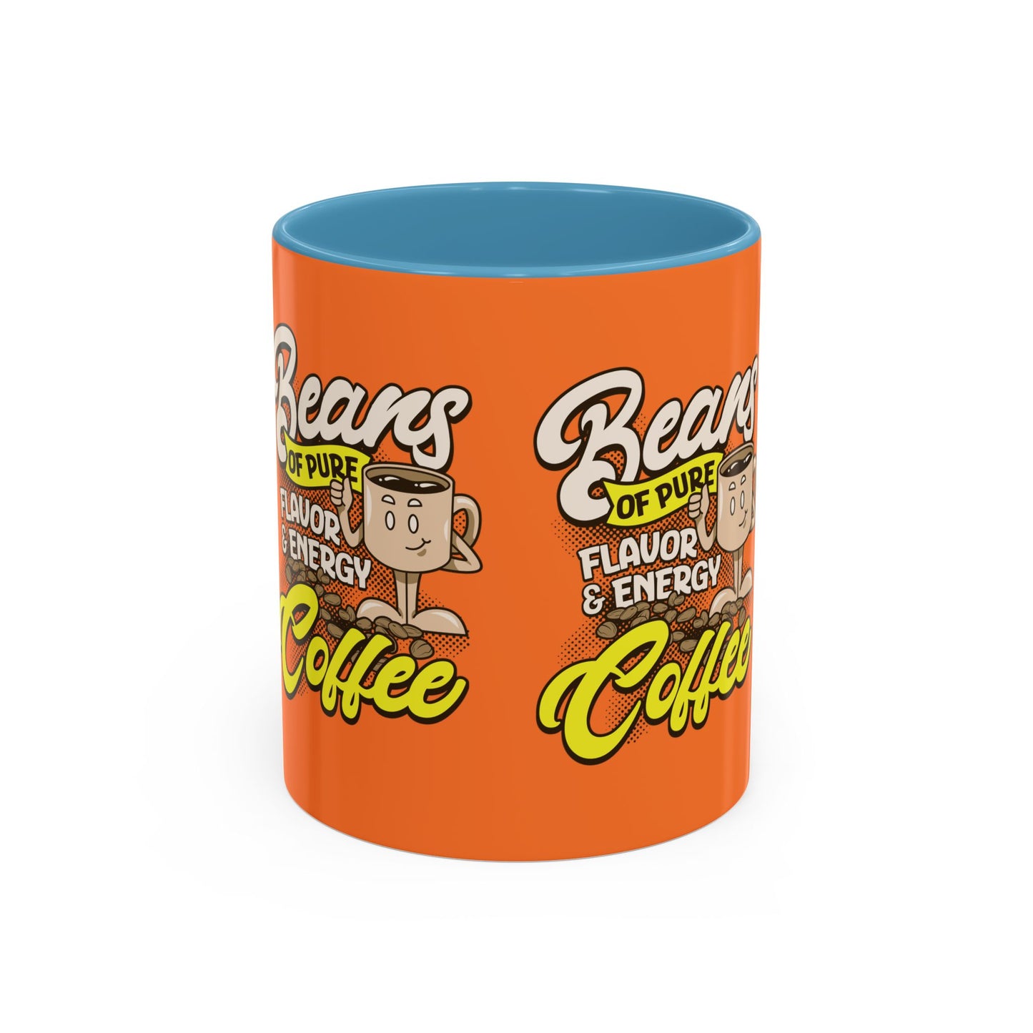 Funny Coffee Mug - 'Beans of Pure Flavor & Energy' - 11/15oz Orange Ceramic