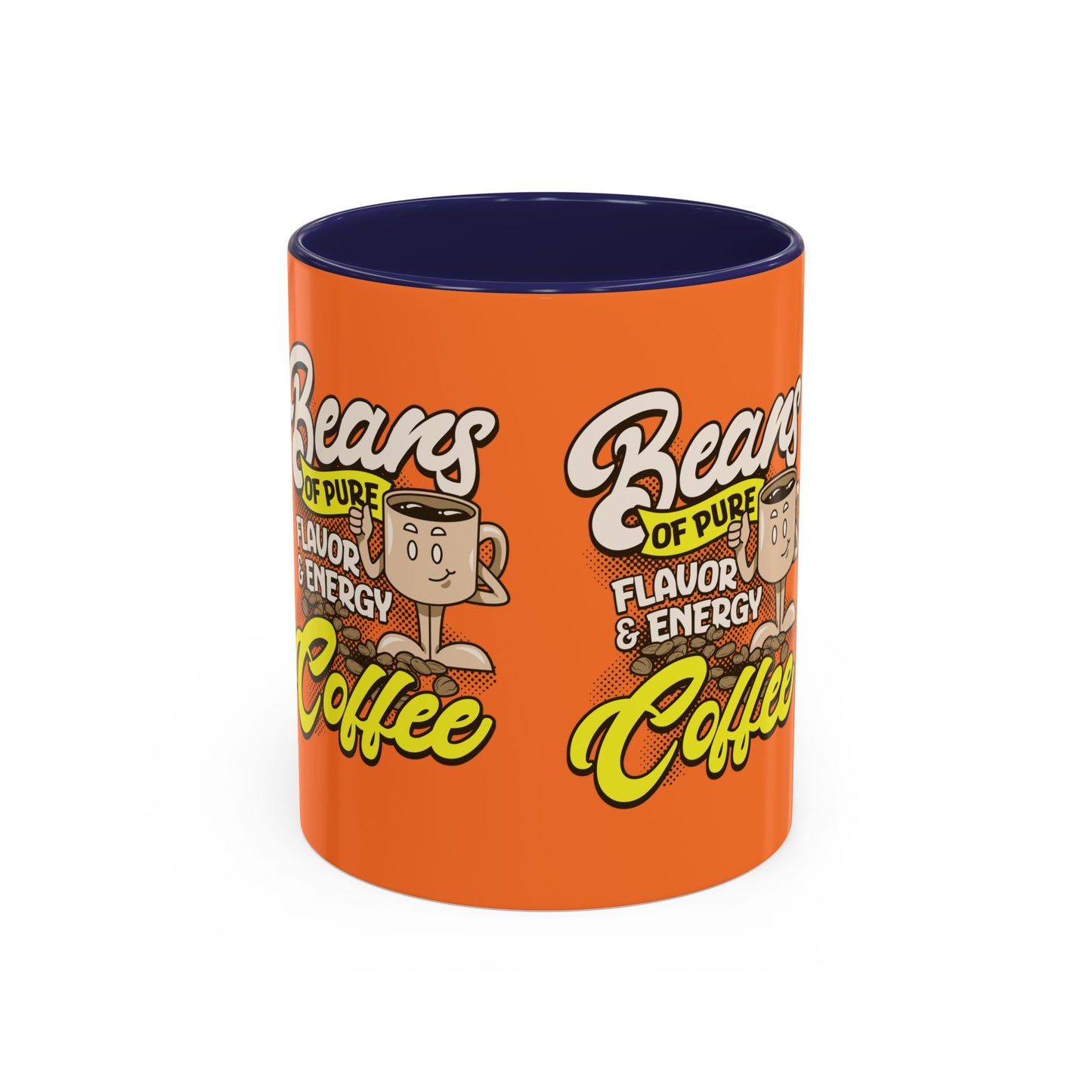 Funny Coffee Mug - 'Beans of Pure Flavor & Energy' - 11/15oz Orange Ceramic