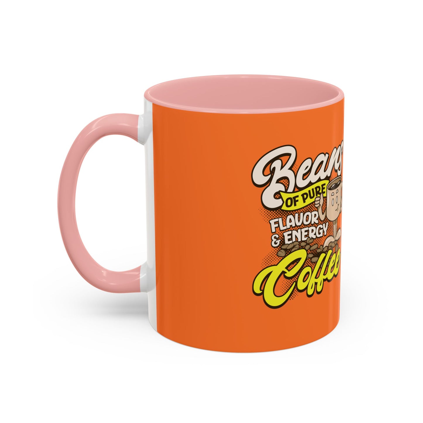 Funny Coffee Mug - 'Beans of Pure Flavor & Energy' - 11/15oz Orange Ceramic