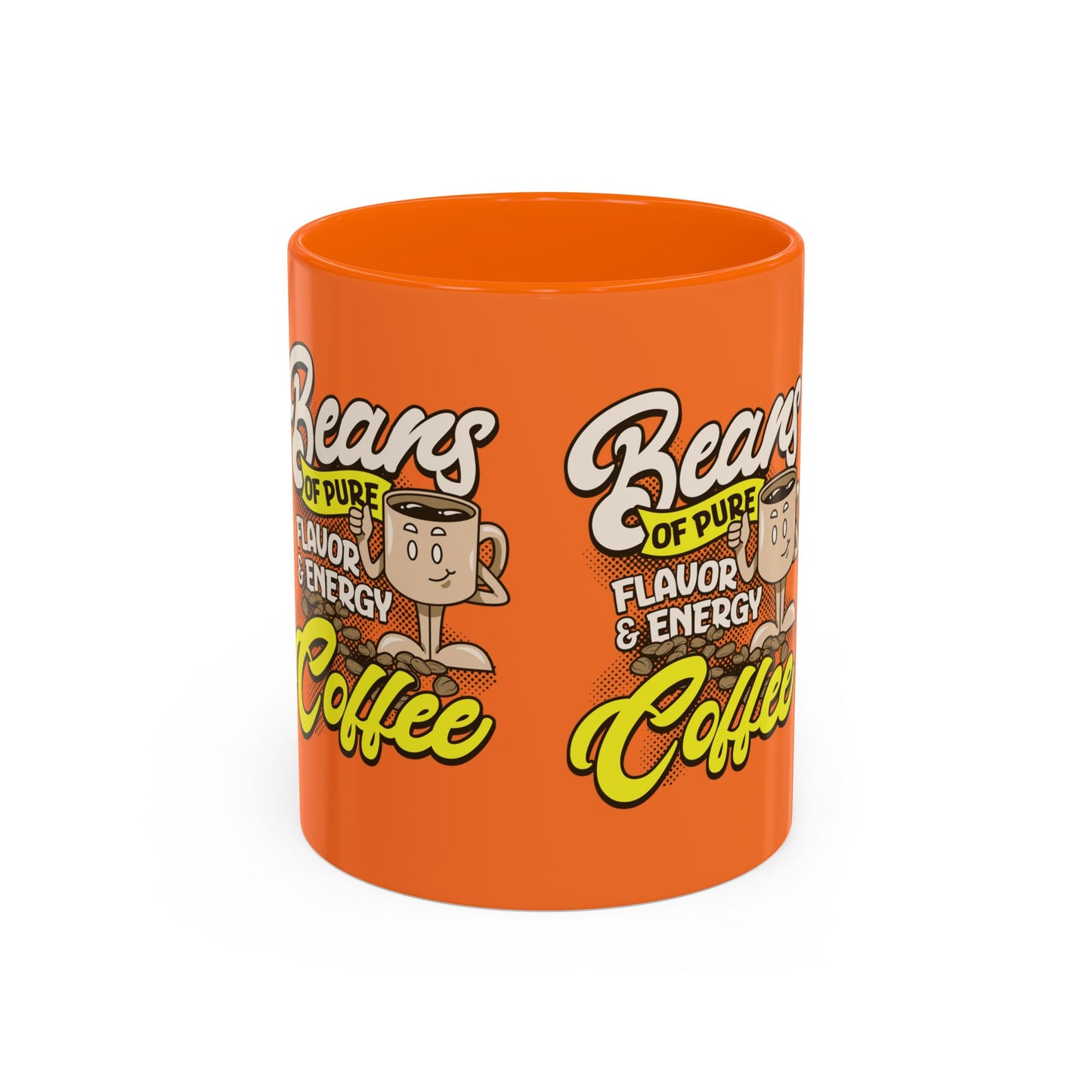 Funny Coffee Mug - 'Beans of Pure Flavor & Energy' - 11/15oz Orange Ceramic