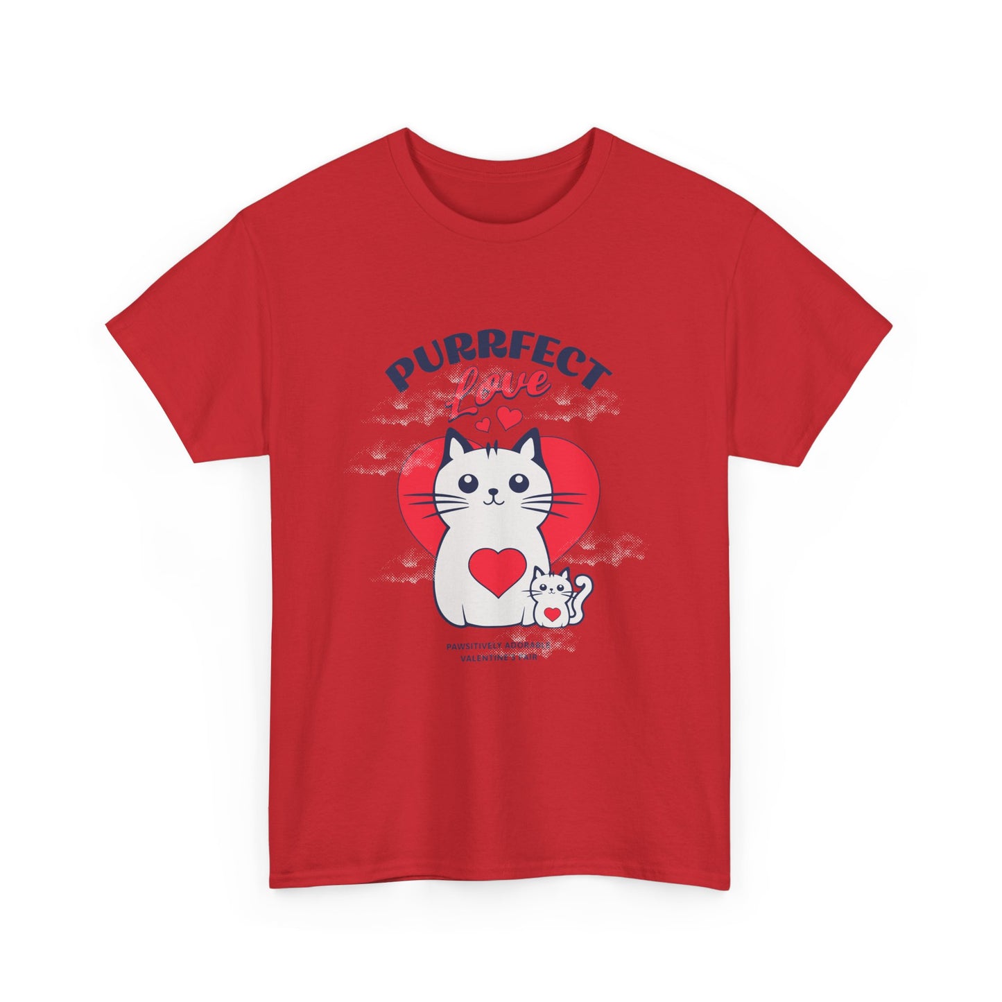 Purrfect Love Women Heavy Cotton Tee - Cat Lover's Heart Design