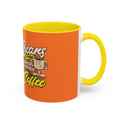 Funny Coffee Mug - 'Beans of Pure Flavor & Energy' - 11/15oz Orange Ceramic