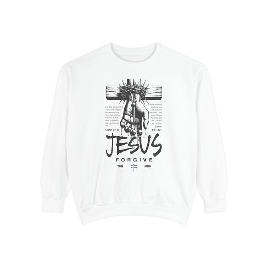 Jesus Forgive Unisex Garment-Dyed Sweatshirt | Spiritual Comfort Wear