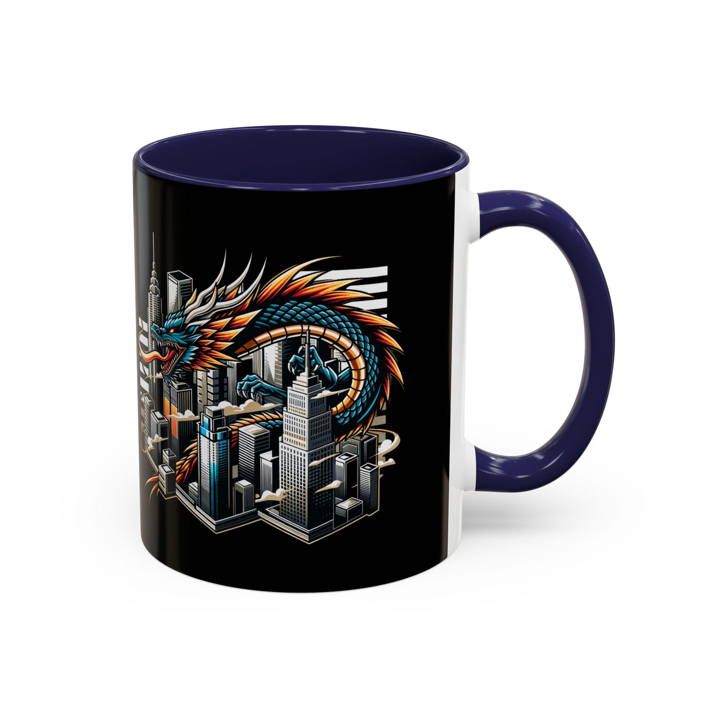 Urban Dragon Accent Coffee Mug - 11 & 15oz | Cityscape Design for Coffee Lovers