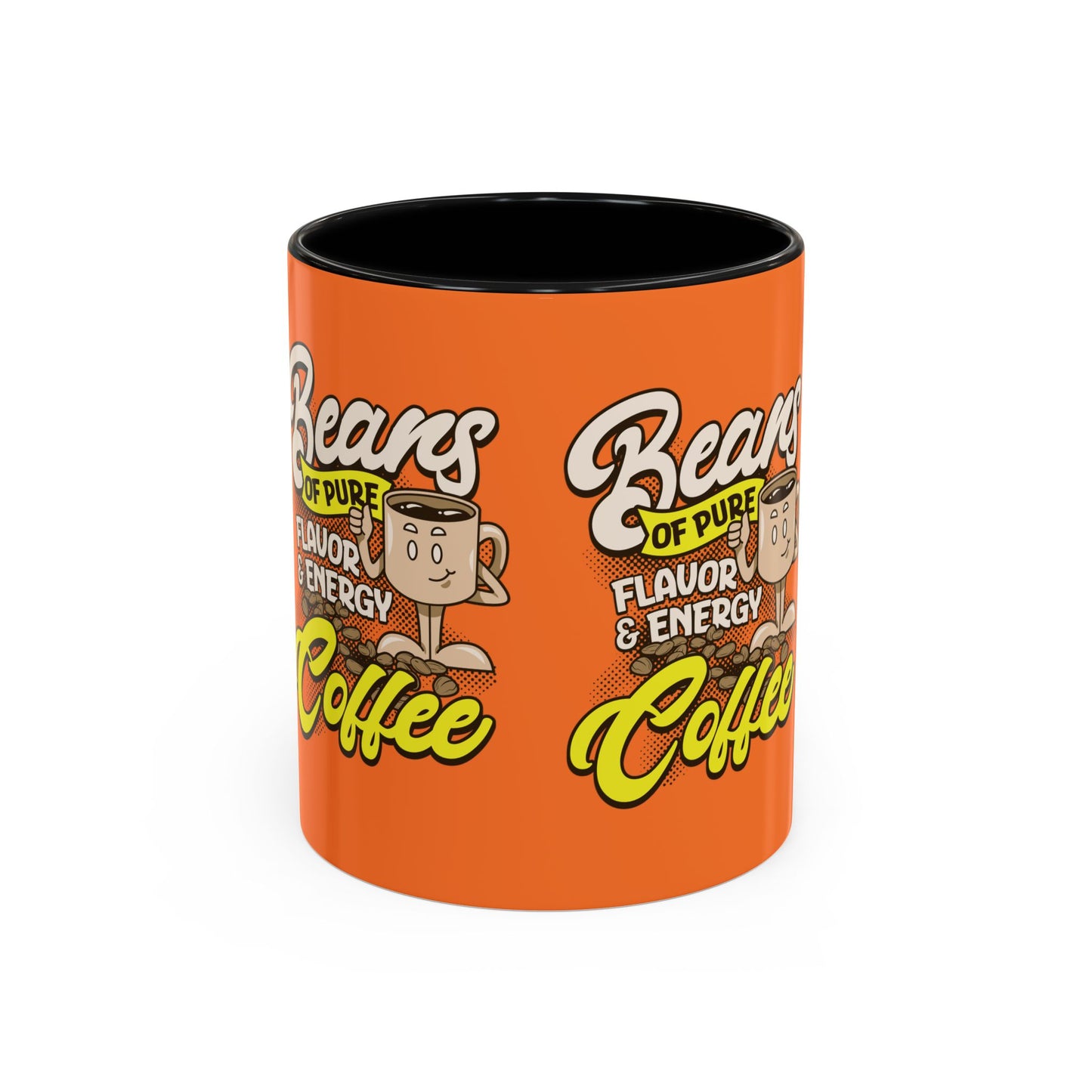 Funny Coffee Mug - 'Beans of Pure Flavor & Energy' - 11/15oz Orange Ceramic