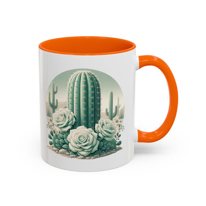 Cactus & Rose Accent Coffee Mug - Stylish 11/15oz Drinkware for Nature Lovers