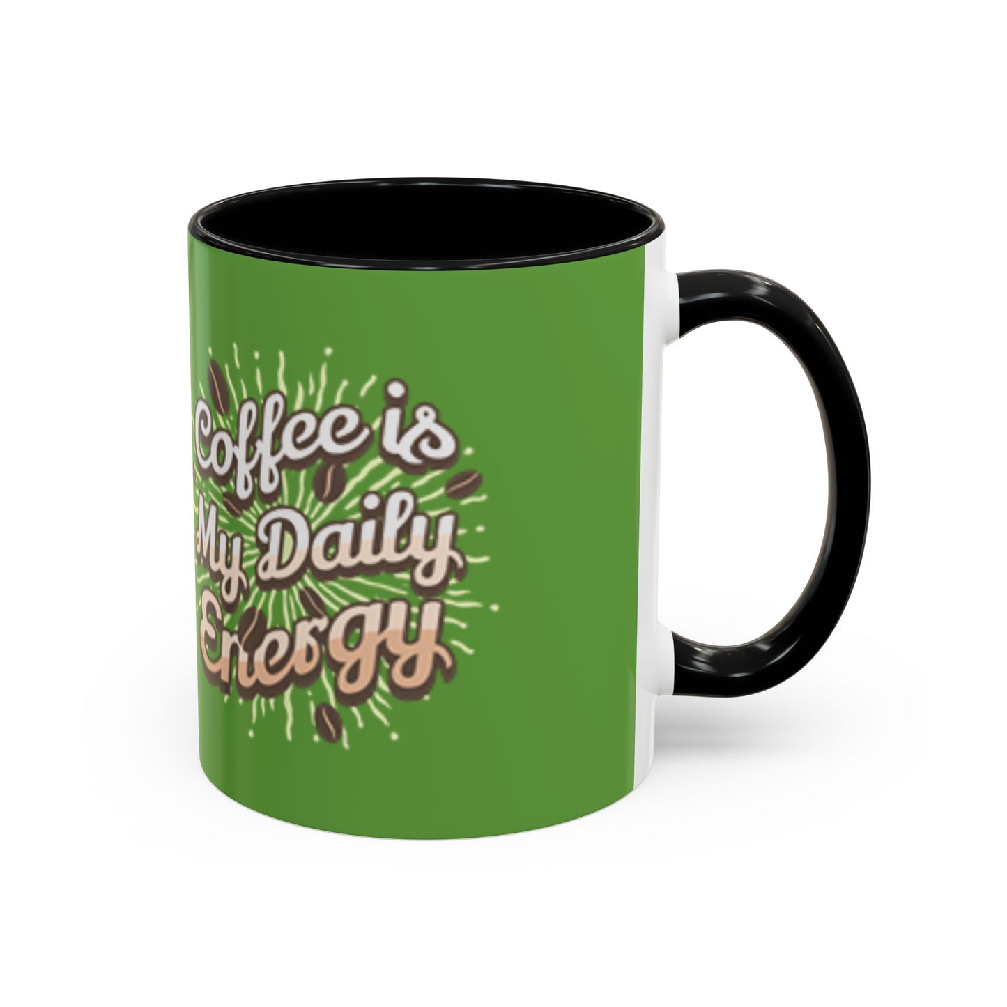 Coffee Is My Daily Energy Mug - Fun Green Accent Coffee Cup for Coffee Lovers